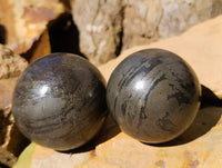 Polished Basalt Pharaoh Stone Spheres x 2 From Iron Duke Mine, Zimbabwe