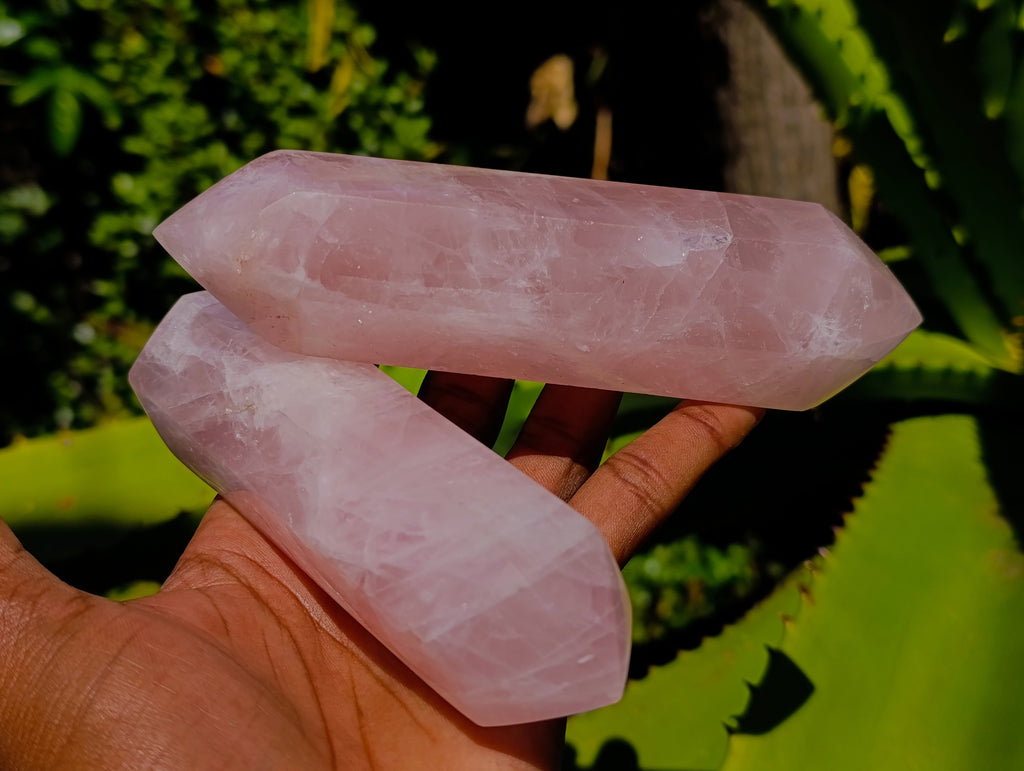 Polished Double Terminated Rose Quartz Crystals x 6 From Madagascar - Toprock Gemstones and Minerals 