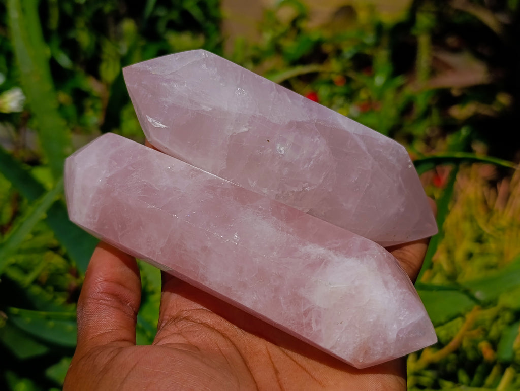 Polished Double Terminated Rose Quartz Crystals x 6 From Madagascar - Toprock Gemstones and Minerals 