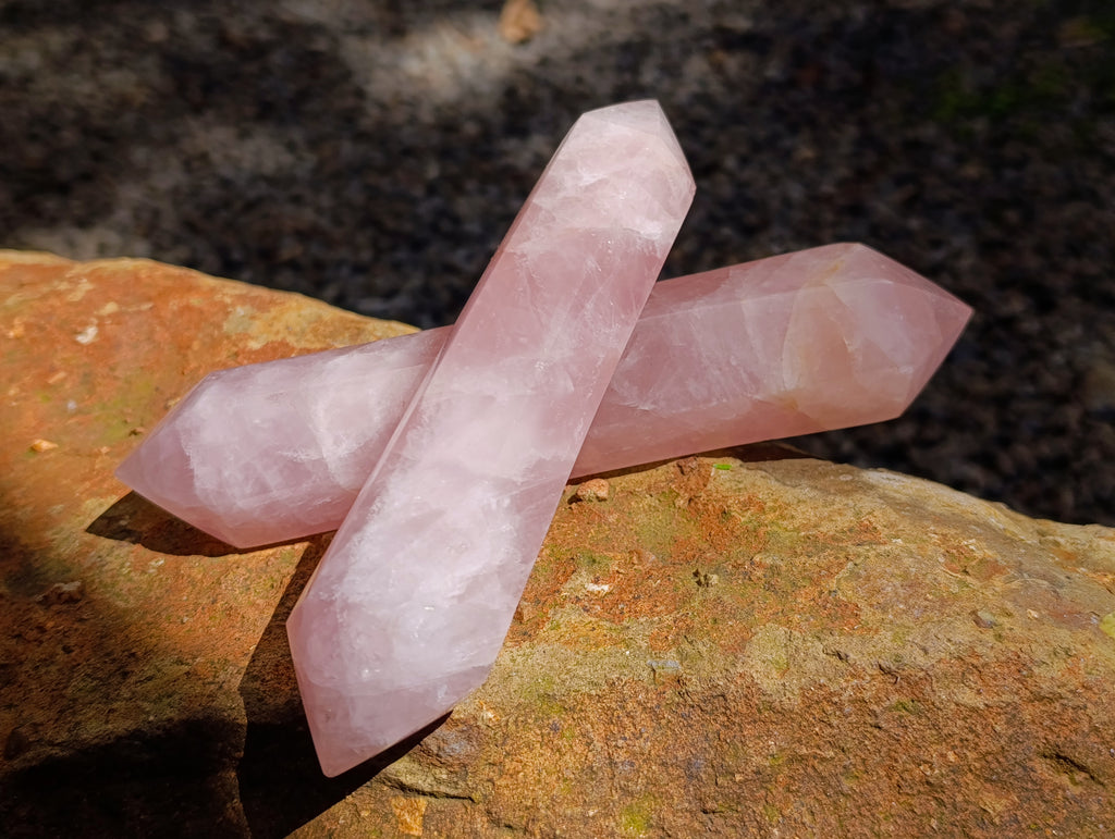 Polished Double Terminated Rose Quartz Crystals x 6 From Madagascar - Toprock Gemstones and Minerals 