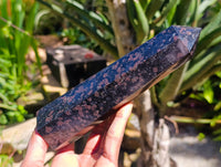 Polished Blue Iolite, Water Sapphire Standing Free Form And Point x 2 From Madagascar