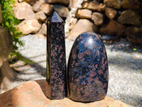 Polished Blue Iolite, Water Sapphire Standing Free Form And Point x 2 From Madagascar