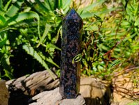 Polished Blue Iolite, Water Sapphire Standing Free Form And Point x 2 From Madagascar