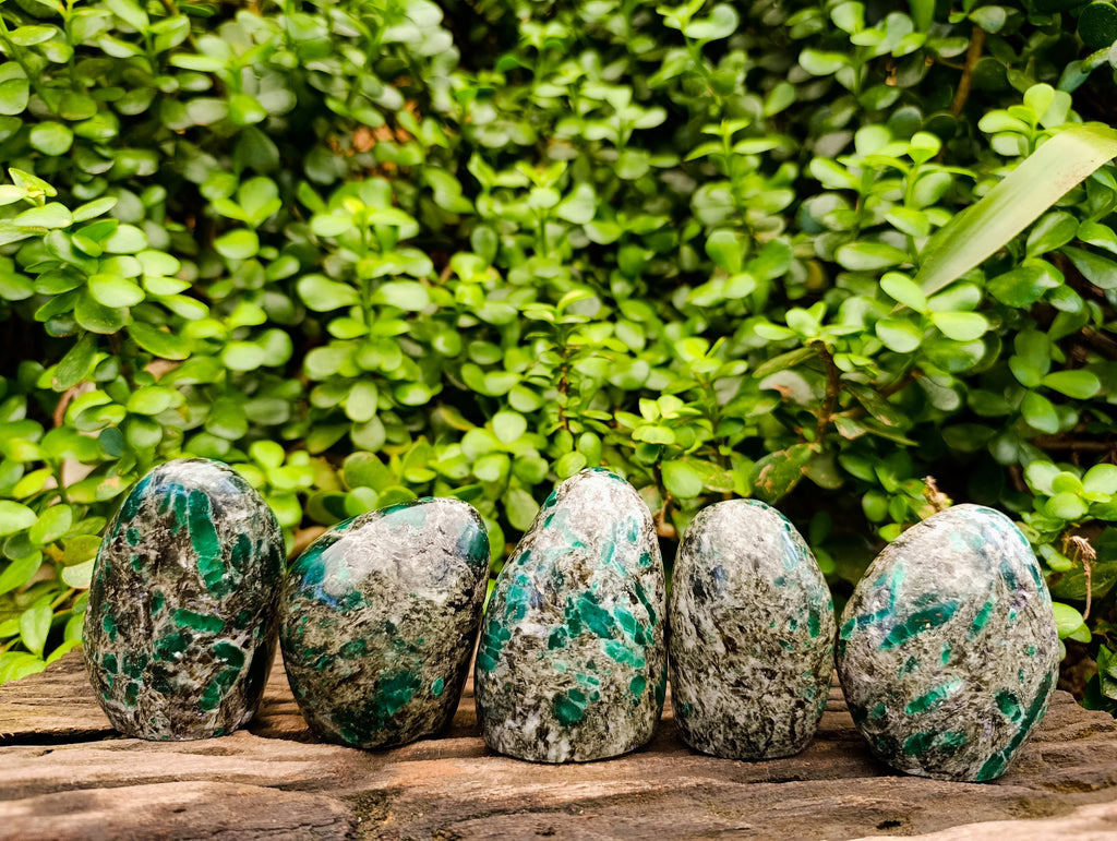 Polished Emerald Mica 'Mutokolite' Standing Free Forms x 5 From Mutoko, Zimbabwe - Toprock Gemstones and Minerals 