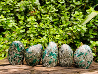 Polished Emerald Mica 'Mutokolite' Standing Free Forms x 5 From Mutoko, Zimbabwe