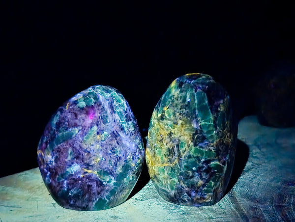 Polished Emerald Mica 'Mutokolite' Standing Free Forms x 5 From Mutoko, Zimbabwe