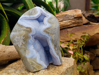 Polished Blue Lace Agate Geode Standing Free Form x 1 From Nsanje, Malawi