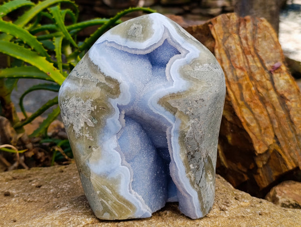 Polished Blue Lace Agate Geode Standing Free Form x 1 From Nsanje, Malawi