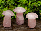 Polished XL Rose Quartz Mushrooms x 3 From Madagascar - Toprock Gemstones and Minerals 