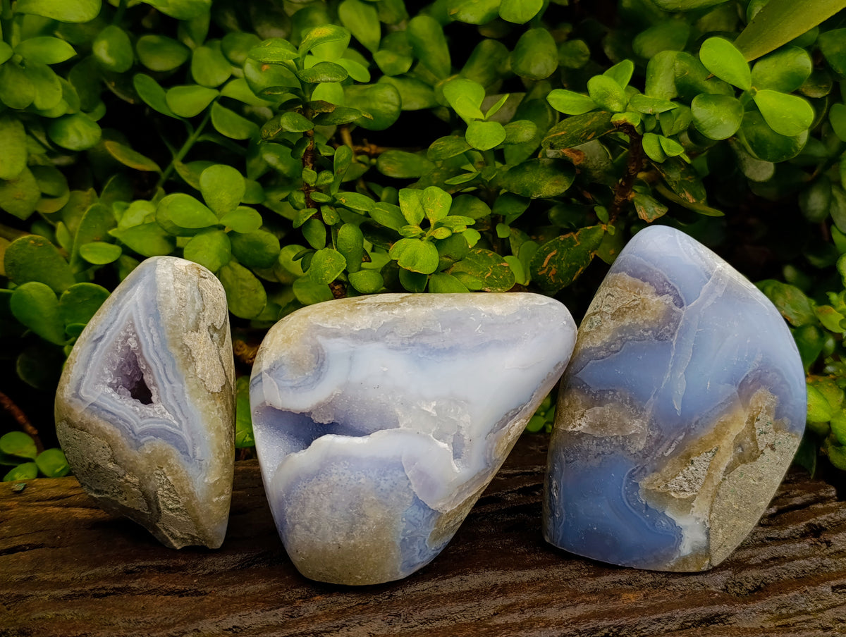 Polished Blue Lace Agate Standing Free Forms x 2 From Nsanje, Malawi - Toprock Gemstones and Minerals 