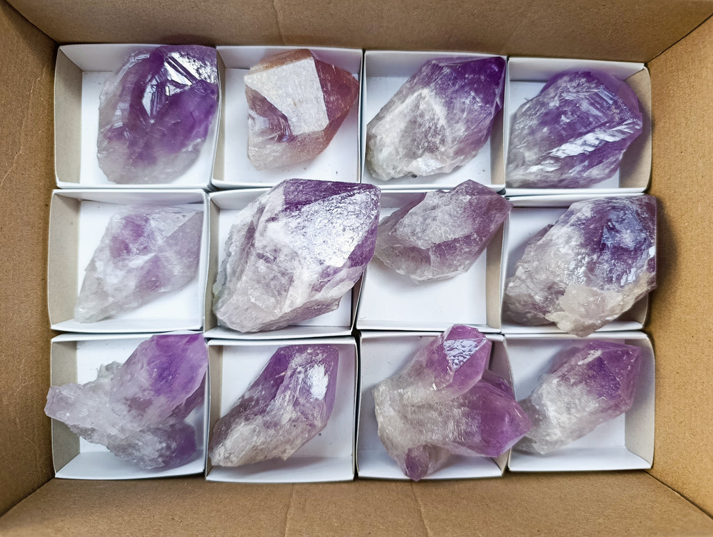 Natural Jacaranda Amethyst Quartz Crystals x 12 From Mumbwa, Zambia - Toprock Gemstones and Minerals 