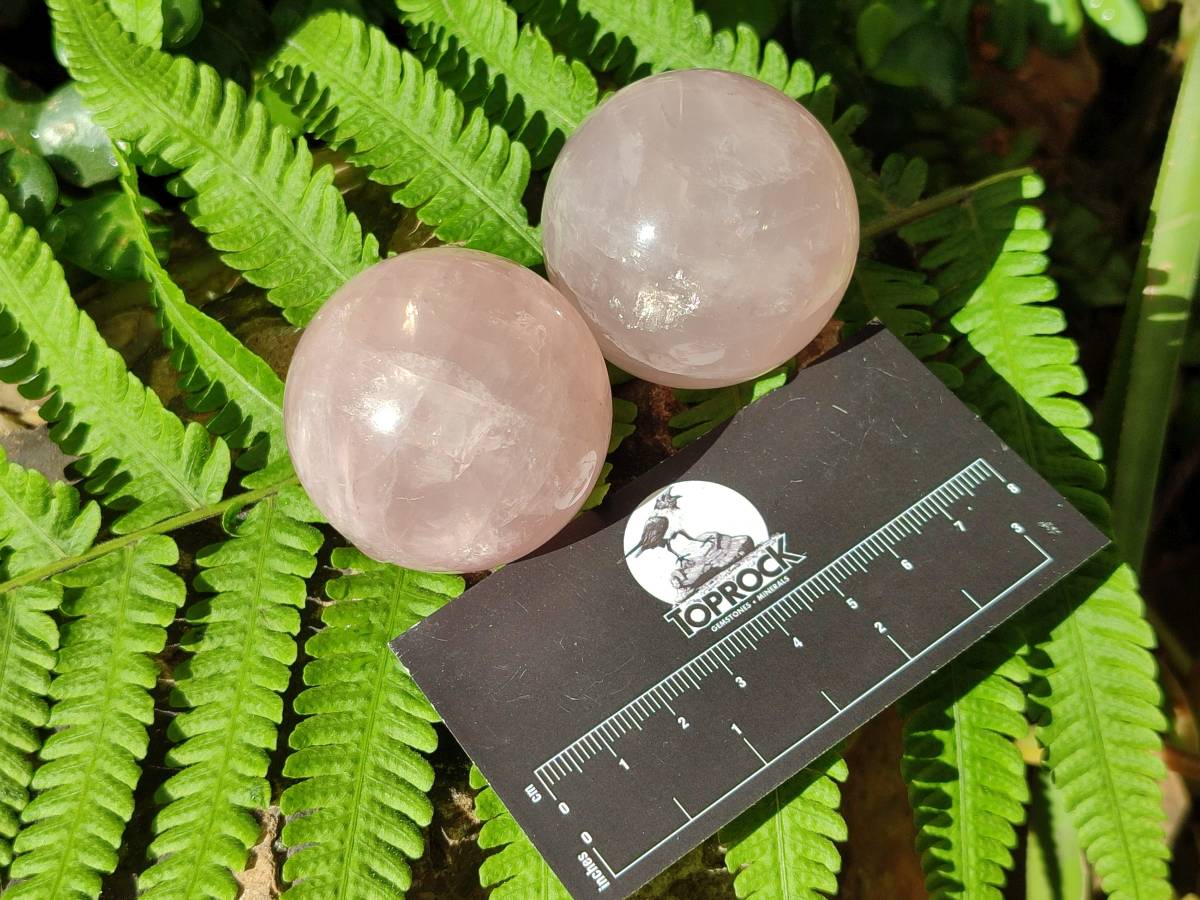 Polished Rose Quartz Spheres x 12 From Madagascar - Toprock Gemstones and Minerals 