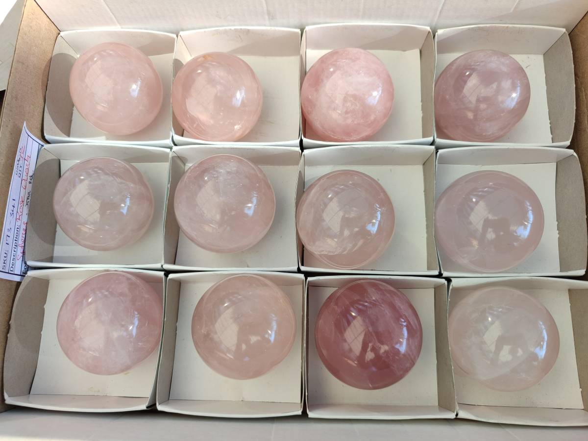 Polished Rose Quartz Spheres x 12 From Madagascar - Toprock Gemstones and Minerals 
