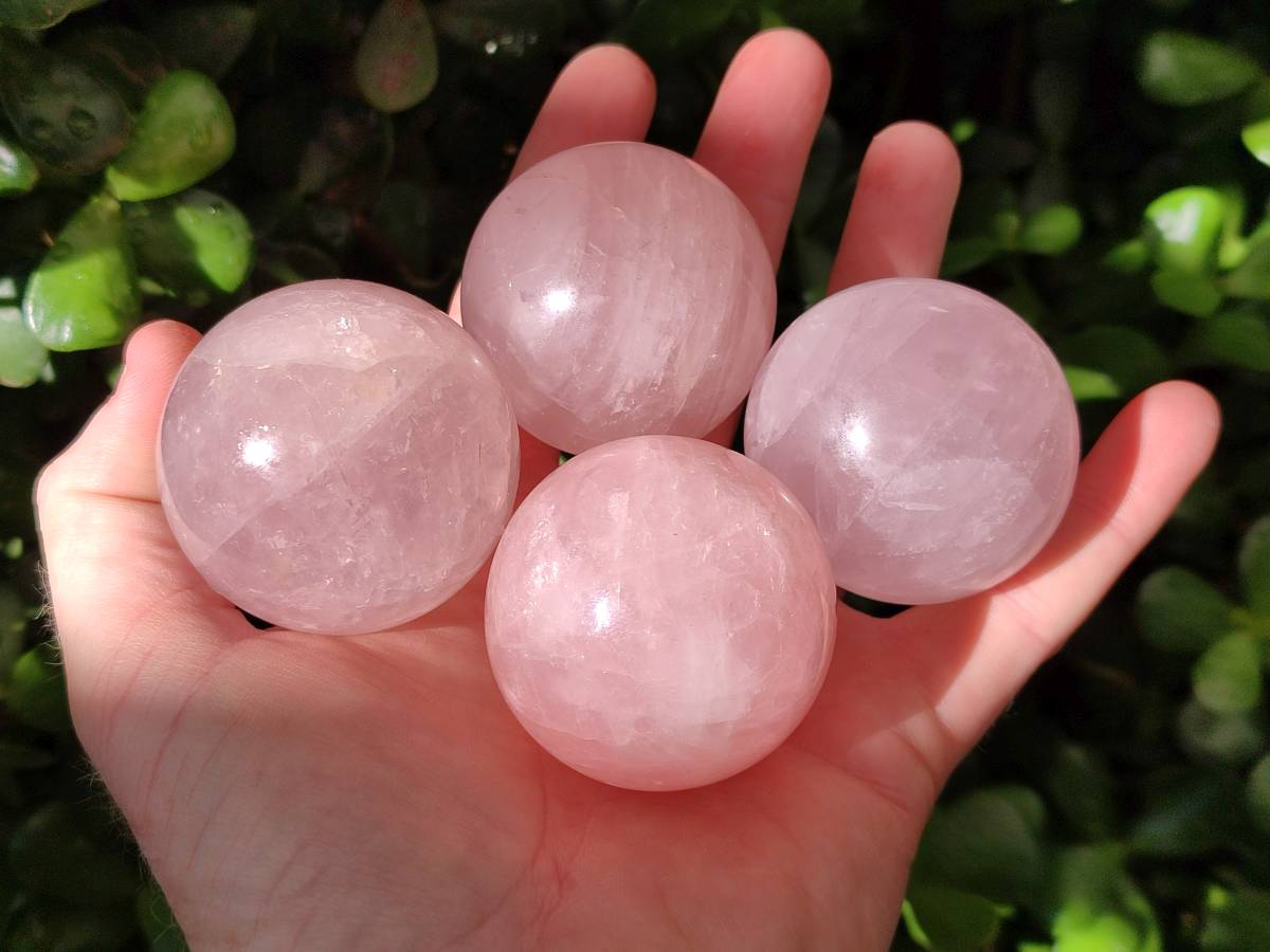Polished Rose Quartz Spheres x 12 From Madagascar - Toprock Gemstones and Minerals 