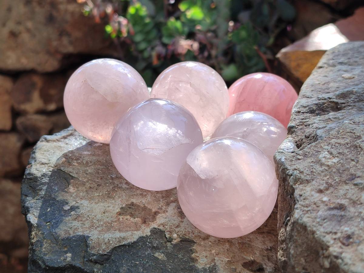 Polished Rose Quartz Spheres x 12 From Madagascar - Toprock Gemstones and Minerals 