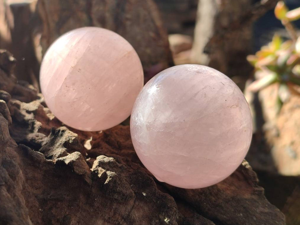 Polished Rose Quartz Spheres x 12 From Madagascar - Toprock Gemstones and Minerals 