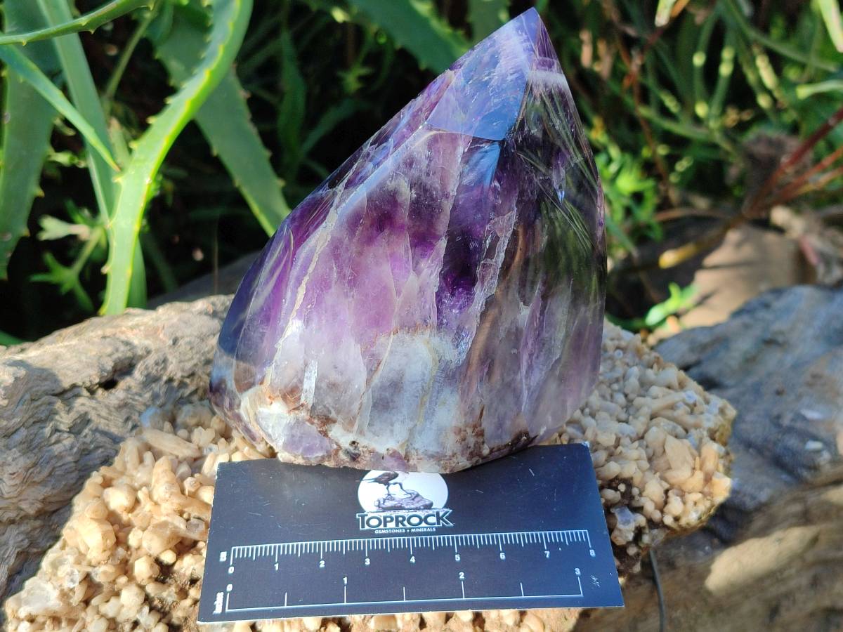 Polished Deep Purple Chevron Amethyst Points x 2 from Ankazobe, Madagascar - Toprock Gemstones and Minerals 
