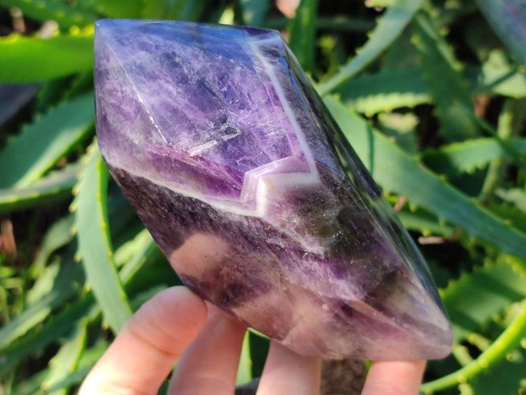 Polished Deep Purple Chevron Amethyst Points x 2 from Ankazobe, Madagascar - Toprock Gemstones and Minerals 