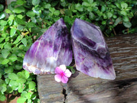 Polished Deep Purple Chevron Amethyst Points x 2 from Ankazobe, Madagascar