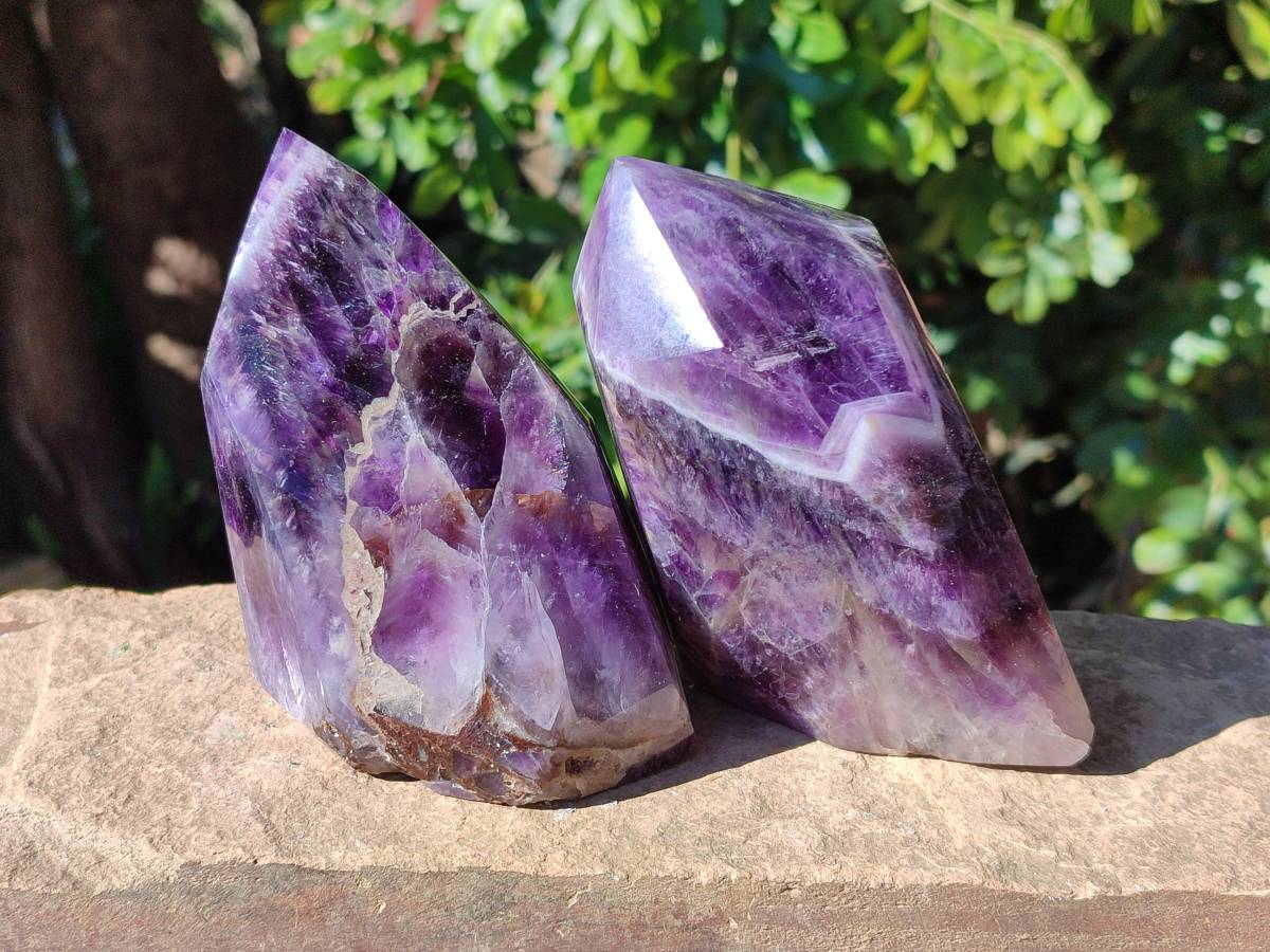 Polished Deep Purple Chevron Amethyst Points x 2 from Ankazobe, Madagascar - Toprock Gemstones and Minerals 