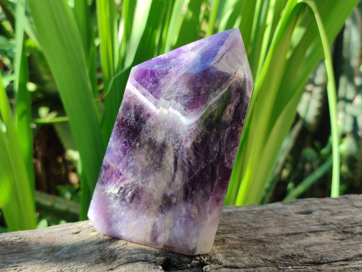 Polished Deep Purple Chevron Amethyst Points x 2 from Ankazobe, Madagascar - Toprock Gemstones and Minerals 