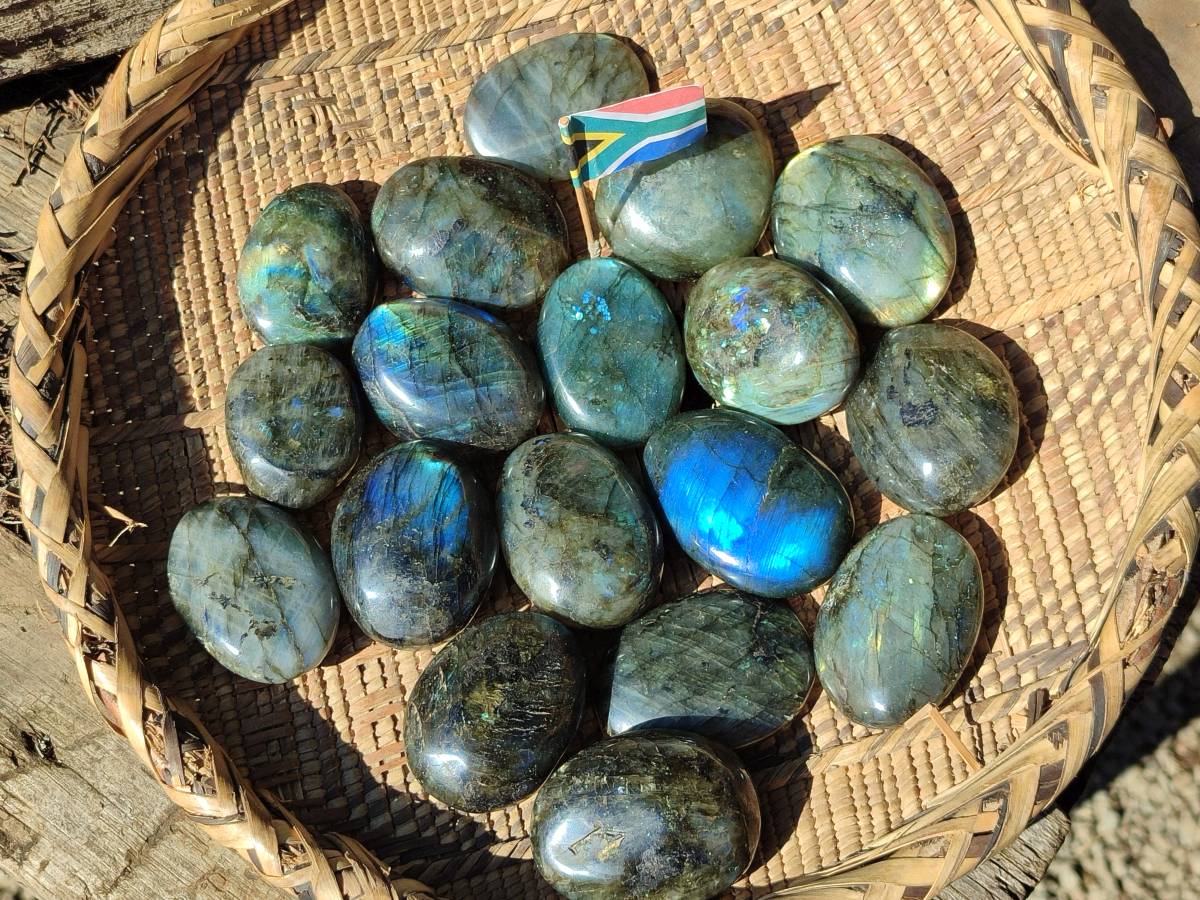 Polished Labradorite Galets x 12 From Tulear, Madagascar - Toprock Gemstones and Minerals 