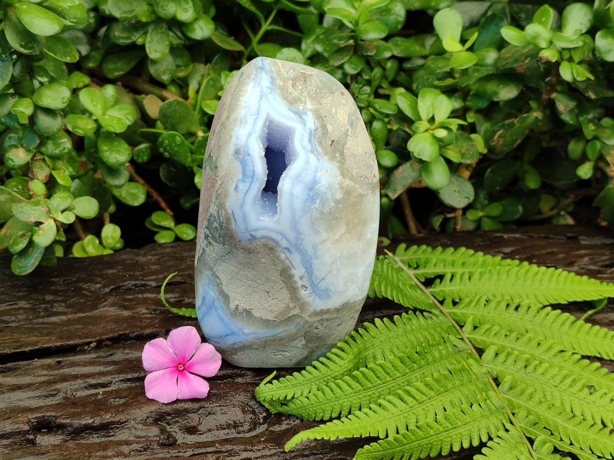 Polished Blue Lace Agate Standing Free Form x 1 From Nsanje, Malawi - Toprock Gemstones and Minerals 