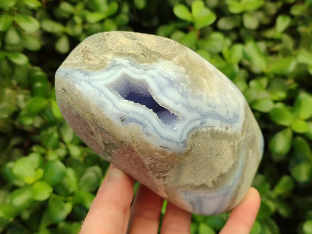 Polished Blue Lace Agate Standing Free Form x 1 From Nsanje, Malawi - Toprock Gemstones and Minerals 
