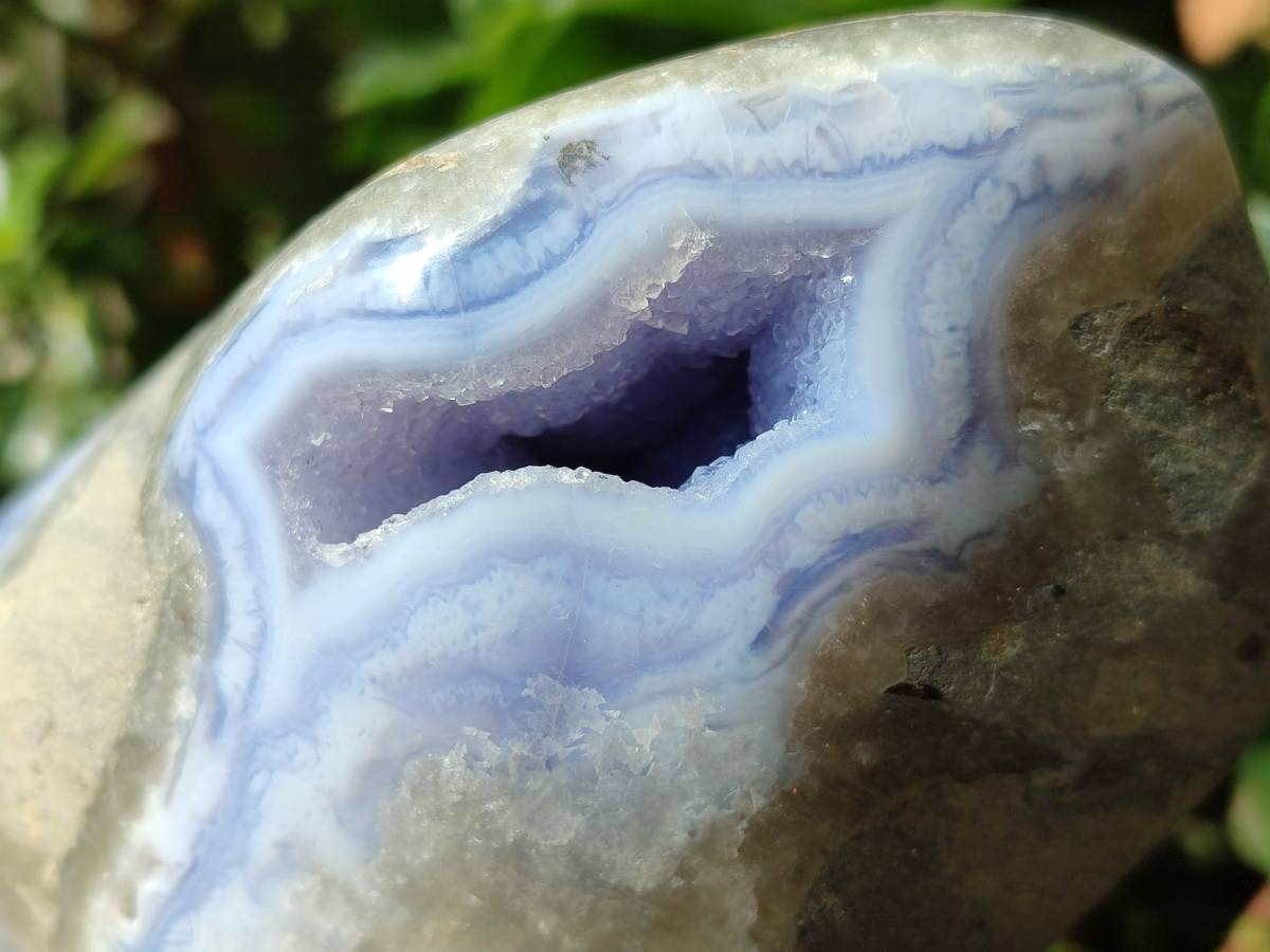 Polished Blue Lace Agate Standing Free Form x 1 From Nsanje, Malawi - Toprock Gemstones and Minerals 