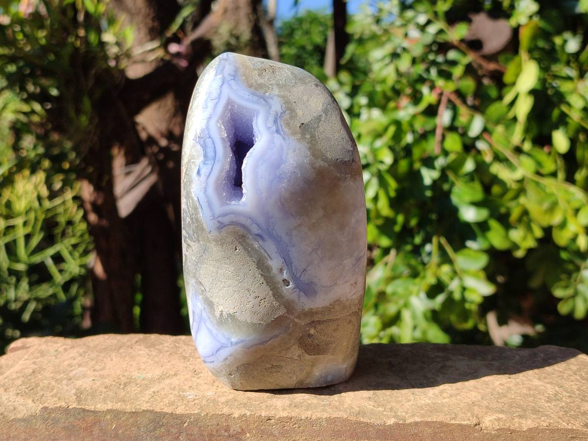 Polished Blue Lace Agate Standing Free Form x 1 From Nsanje, Malawi - Toprock Gemstones and Minerals 