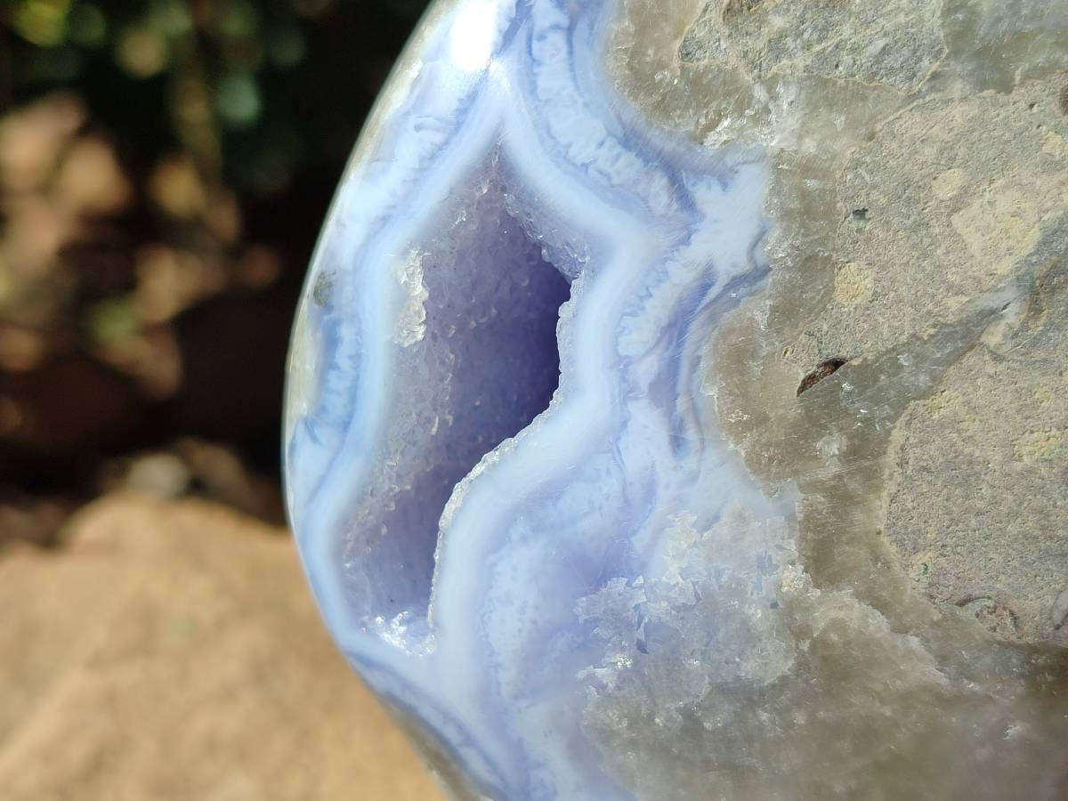 Polished Blue Lace Agate Standing Free Form x 1 From Nsanje, Malawi - Toprock Gemstones and Minerals 