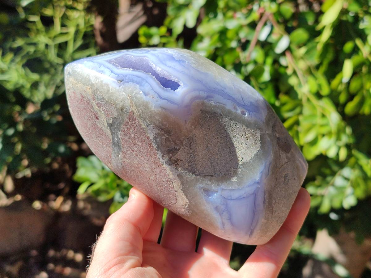 Polished Blue Lace Agate Standing Free Form x 1 From Nsanje, Malawi - Toprock Gemstones and Minerals 