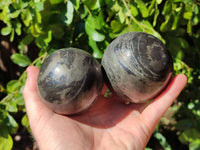 Polished Basalt Pharaoh Stone Spheres x 2 From Iron Duke Mine, Zimbabwe