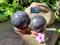 Polished Basalt Pharaoh Stone Spheres x 2 From Iron Duke Mine, Zimbabwe
