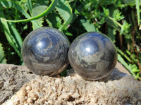 Polished Basalt Pharaoh Stone Spheres x 2 From Iron Duke Mine, Zimbabwe
