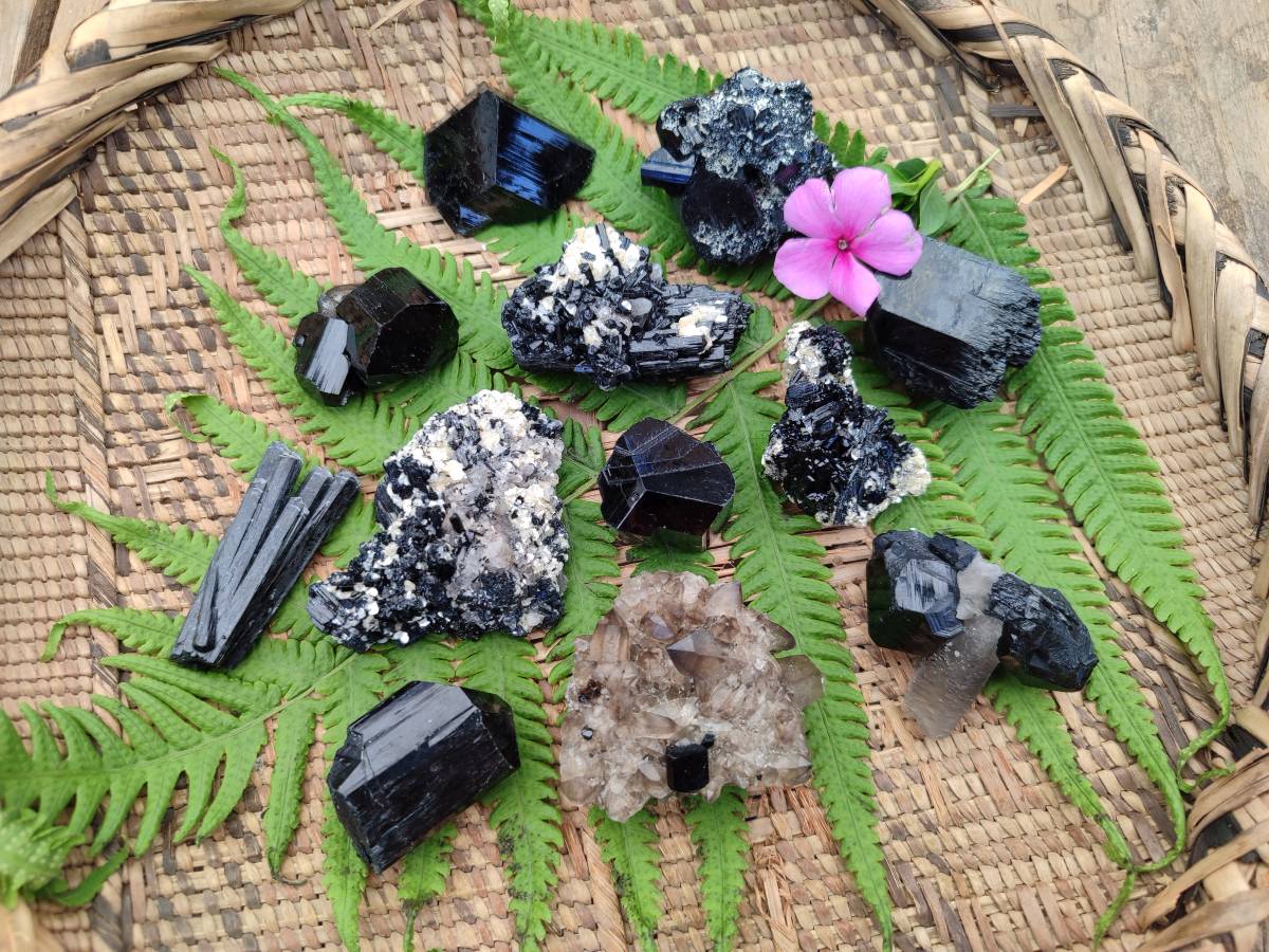 Natural Schorl Black Tourmaline with Smokey Quartz x 12 From Erongo, Namibia - Toprock Gemstones and Minerals 