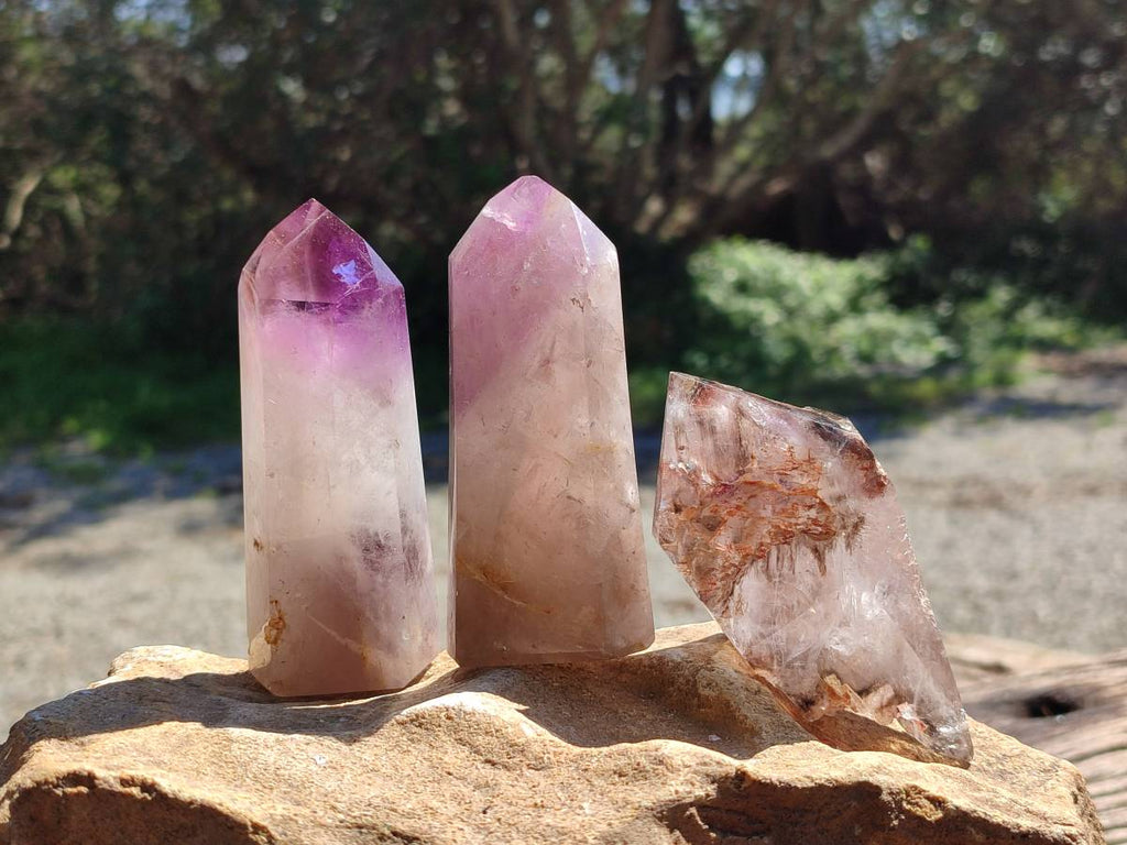 Polished Smokey Window Amethyst Crystals x 6 From Akansobe, Madagascar - Toprock Gemstones and Minerals 