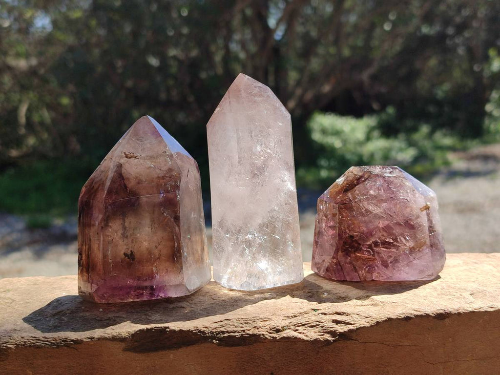 Polished Smokey Window Amethyst Crystals x 6 From Akansobe, Madagascar - Toprock Gemstones and Minerals 