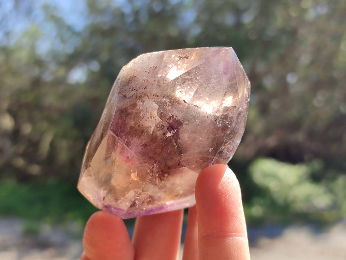 Polished Smokey Window Amethyst Crystals x 6 From Akansobe, Madagascar - Toprock Gemstones and Minerals 