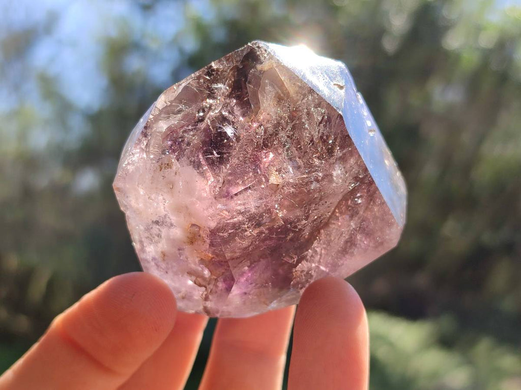 Polished Smokey Window Amethyst Crystals x 6 From Akansobe, Madagascar - Toprock Gemstones and Minerals 