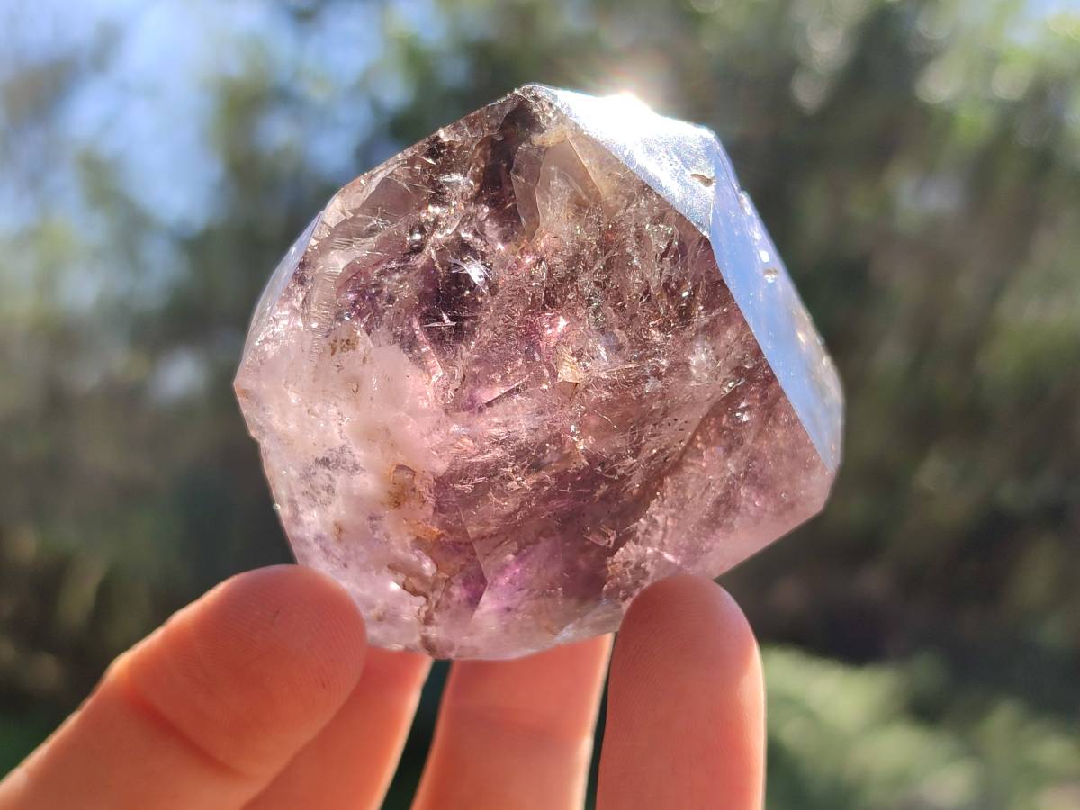 Polished Smokey Window Amethyst Crystals x 6 From Akansobe, Madagascar - Toprock Gemstones and Minerals 