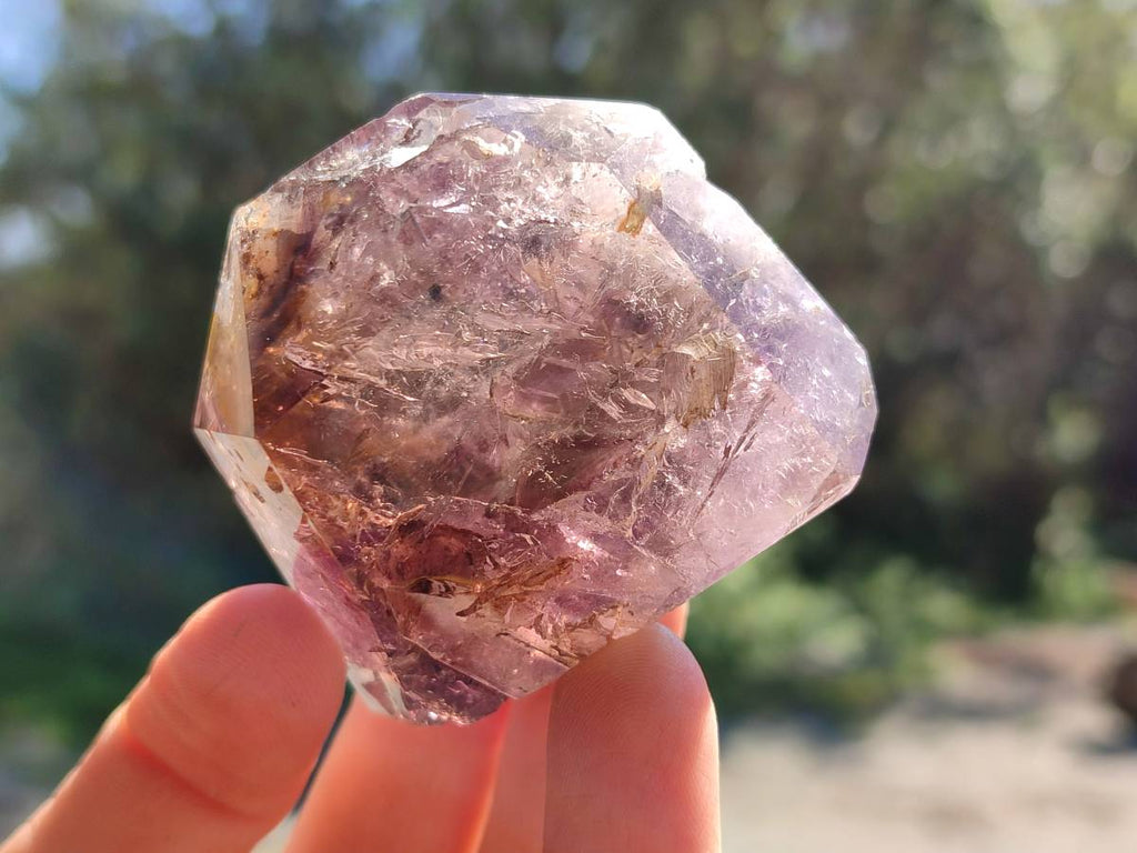 Polished Smokey Window Amethyst Crystals x 6 From Akansobe, Madagascar - Toprock Gemstones and Minerals 