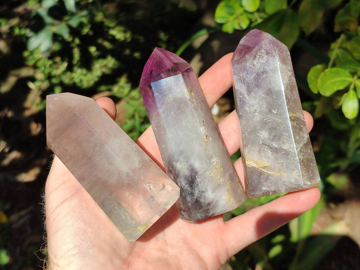 Polished Smokey Window Amethyst Crystals x 6 From Akansobe, Madagascar - Toprock Gemstones and Minerals 