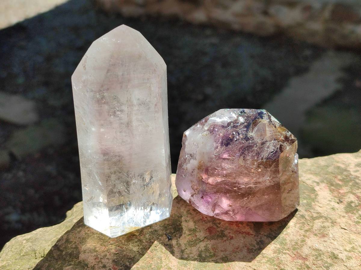 Polished Smokey Window Amethyst Crystals x 6 From Akansobe, Madagascar - Toprock Gemstones and Minerals 