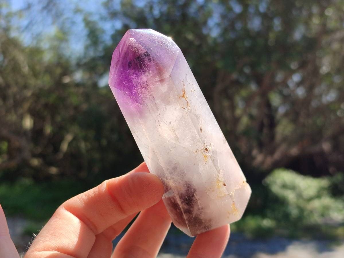 Polished Smokey Window Amethyst Crystals x 6 From Akansobe, Madagascar - Toprock Gemstones and Minerals 