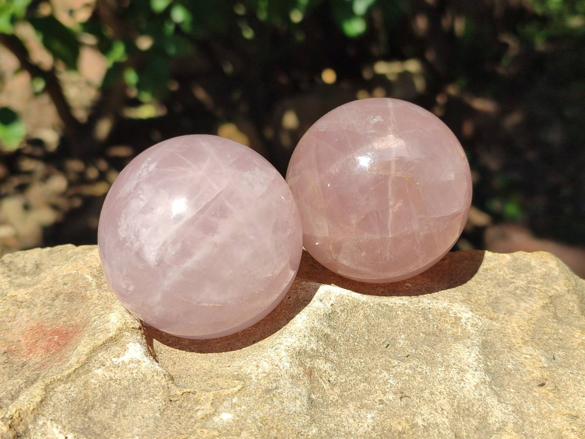 Polished Star Rose Quartz Spheres x 6 From Madagascar - Toprock Gemstones and Minerals 