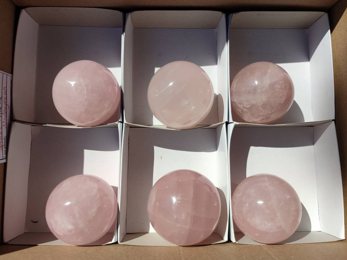 Polished Star Rose Quartz Spheres x 6 From Madagascar - Toprock Gemstones and Minerals 