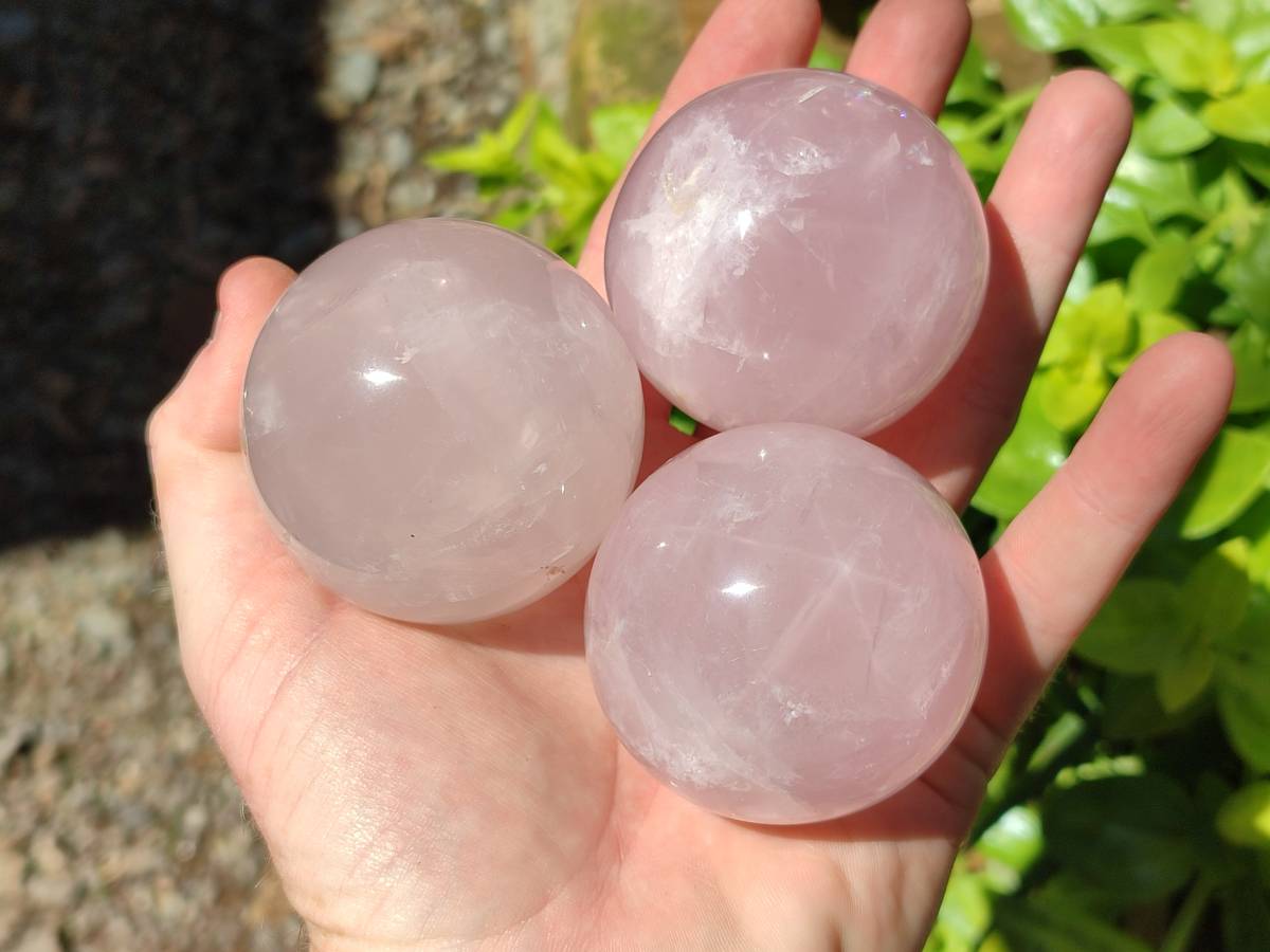 Polished Star Rose Quartz Spheres x 6 From Madagascar - Toprock Gemstones and Minerals 