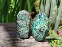 Polished Emerald Mica 'Mutokolite' Standing Free Forms x 5 From Mutoko, Zimbabwe