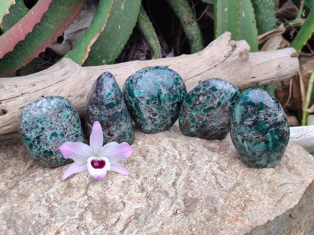 Polished Emerald Mica 'Mutokolite' Standing Free Forms x 5 From Mutoko, Zimbabwe - Toprock Gemstones and Minerals 